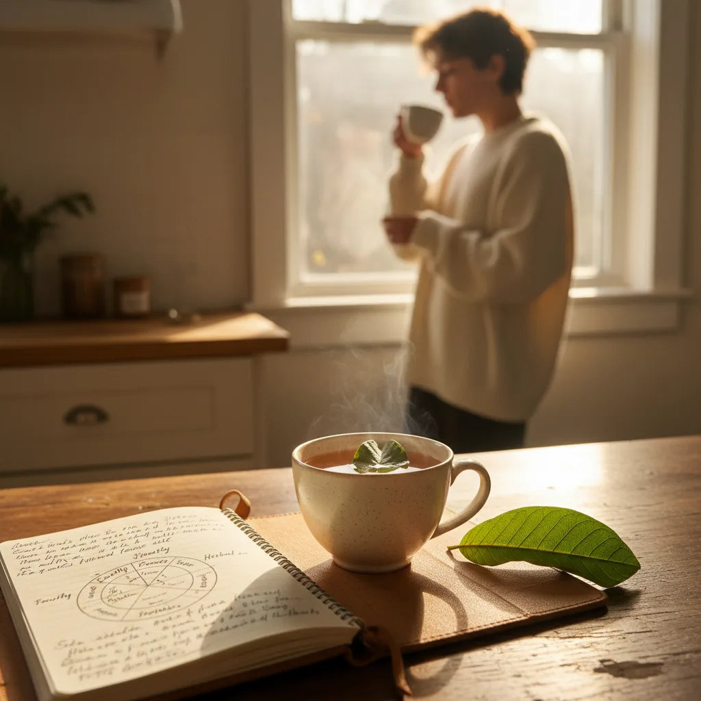 Guava tea and journal on table