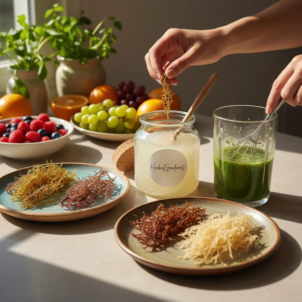 Assorted sea moss species in natural kitchen