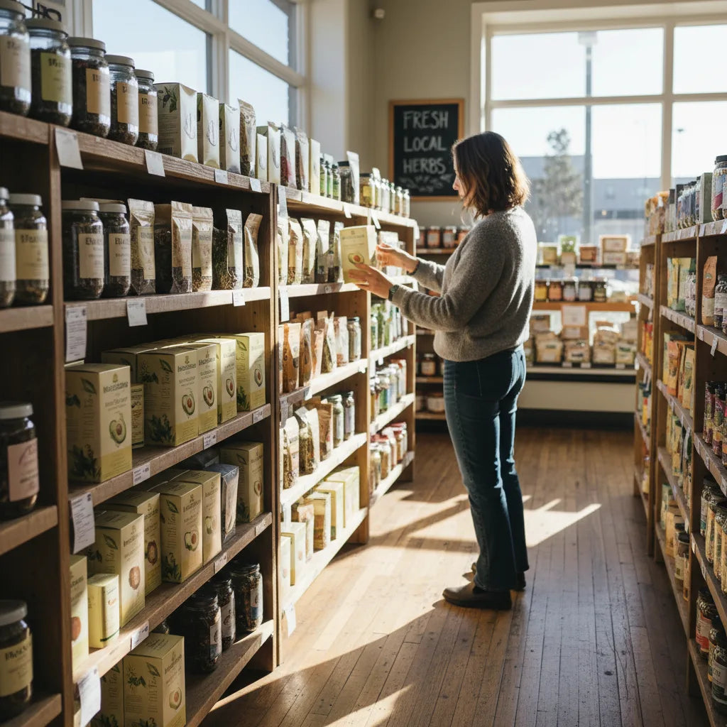 Shopper selects avocado leaf tea in store