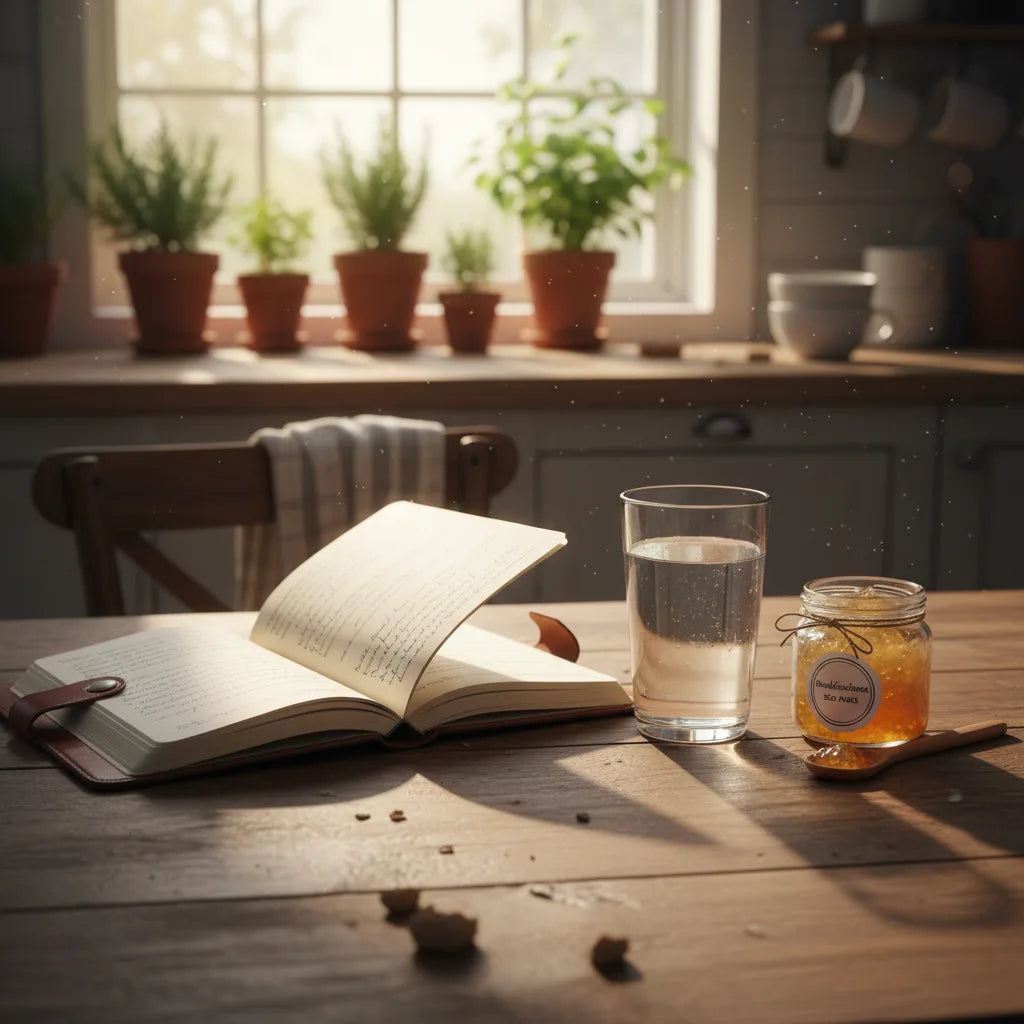 Journaling sea moss results at kitchen table