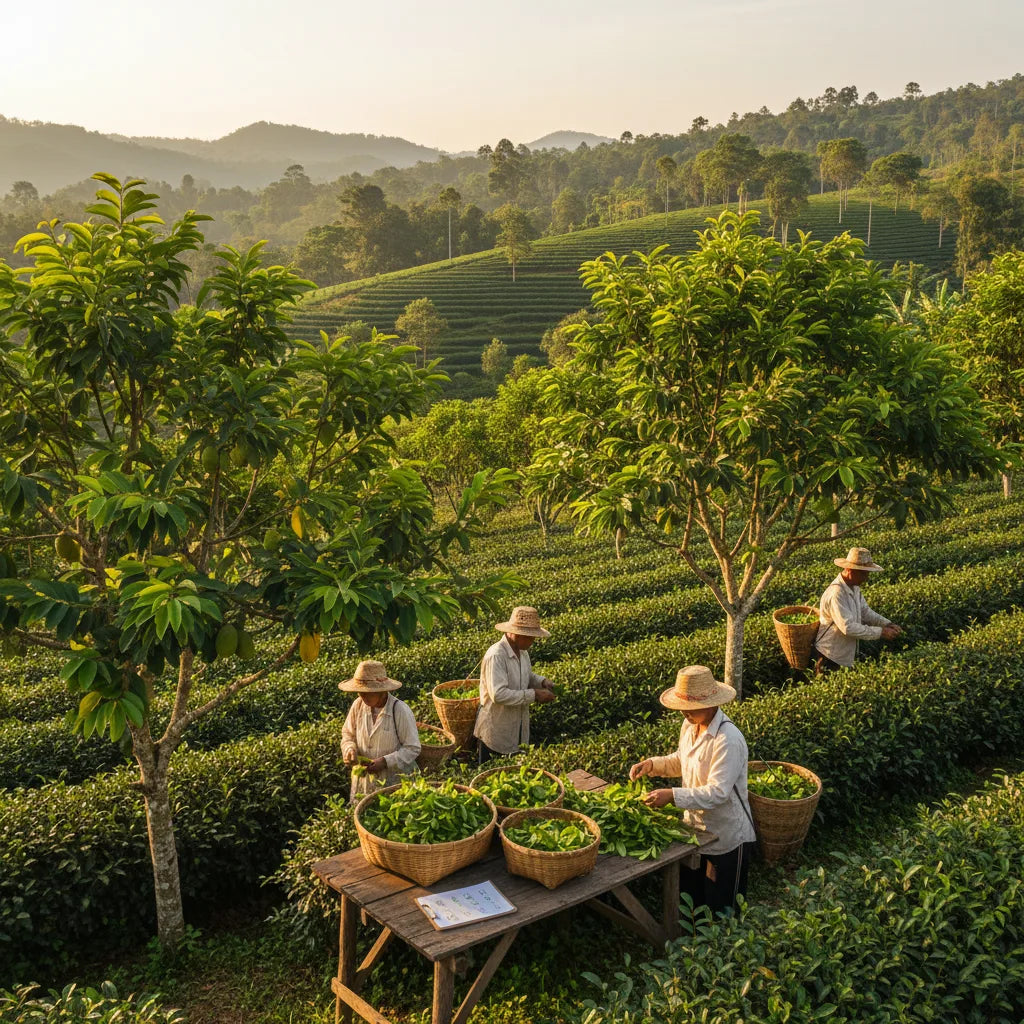 Soursop leaves handpicked in sunlit plantation