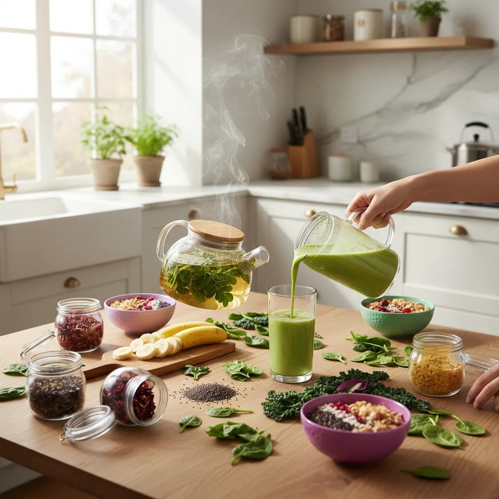 Moringa tea and smoothie blend preparations
