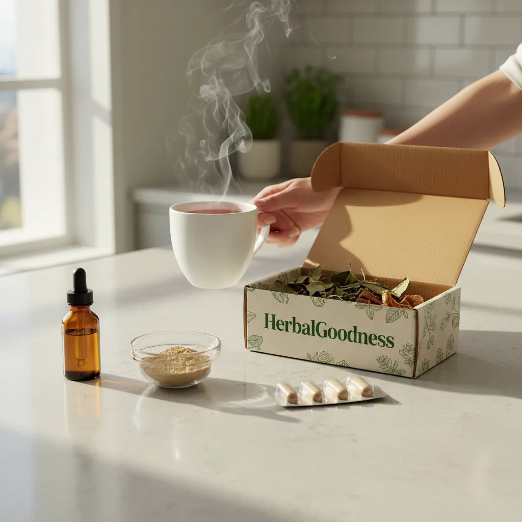 Cat's claw extracts displayed on kitchen counter