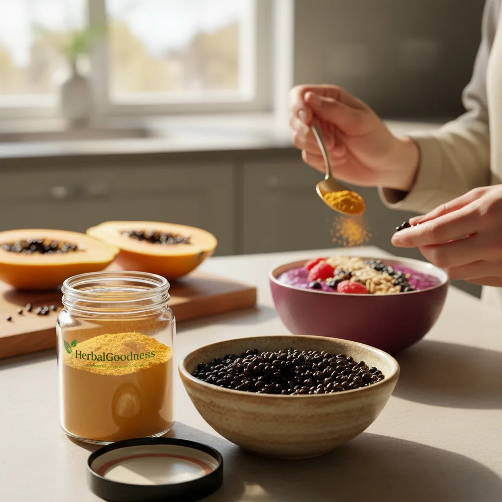 Papaya powder and seeds used in kitchen