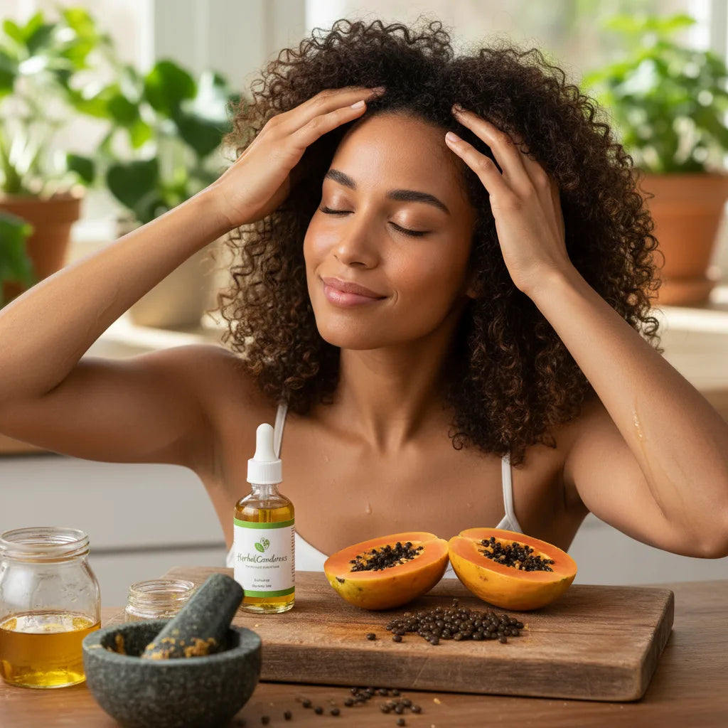 Woman applies papaya seed topical oil