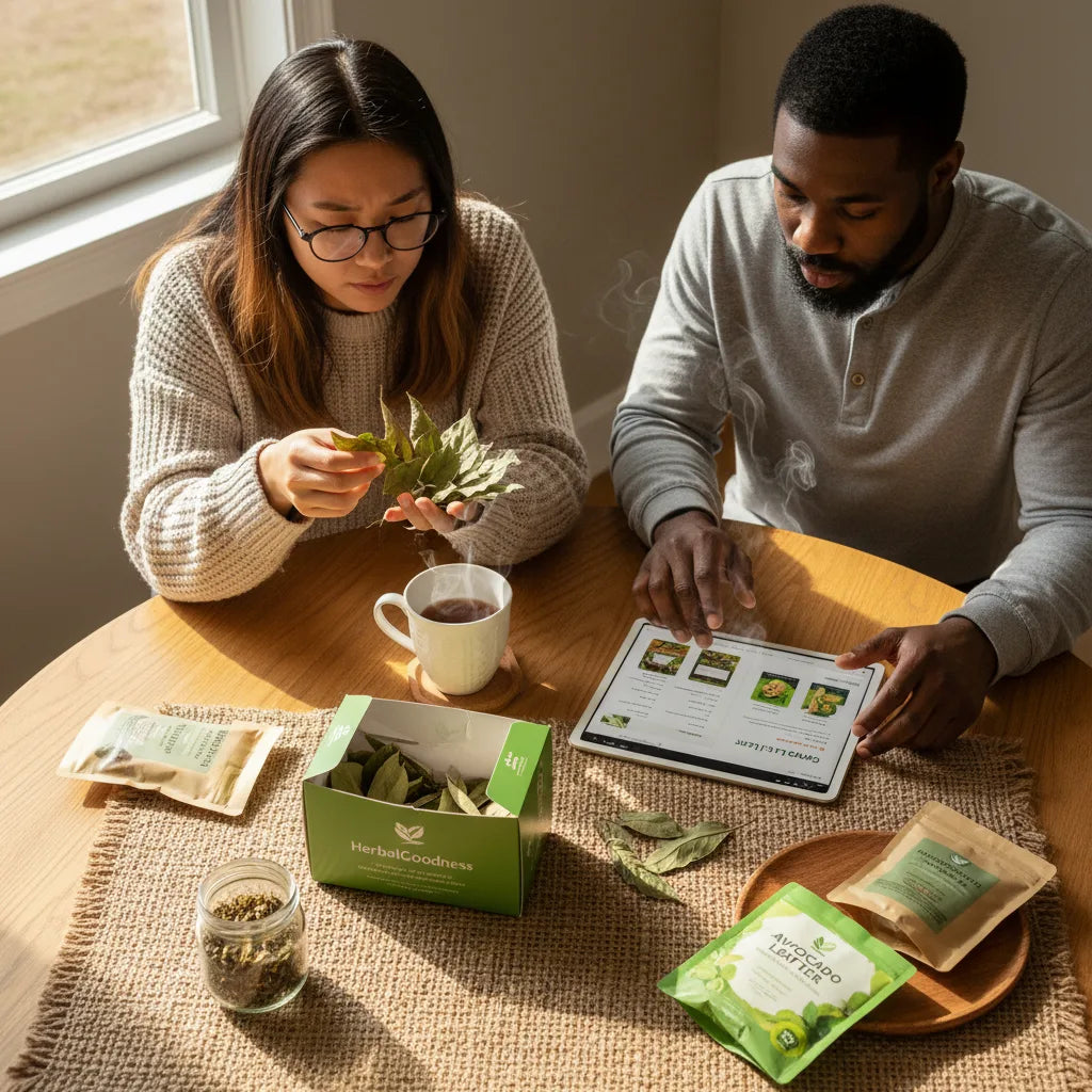 Comparing avocado leaf tea products at home