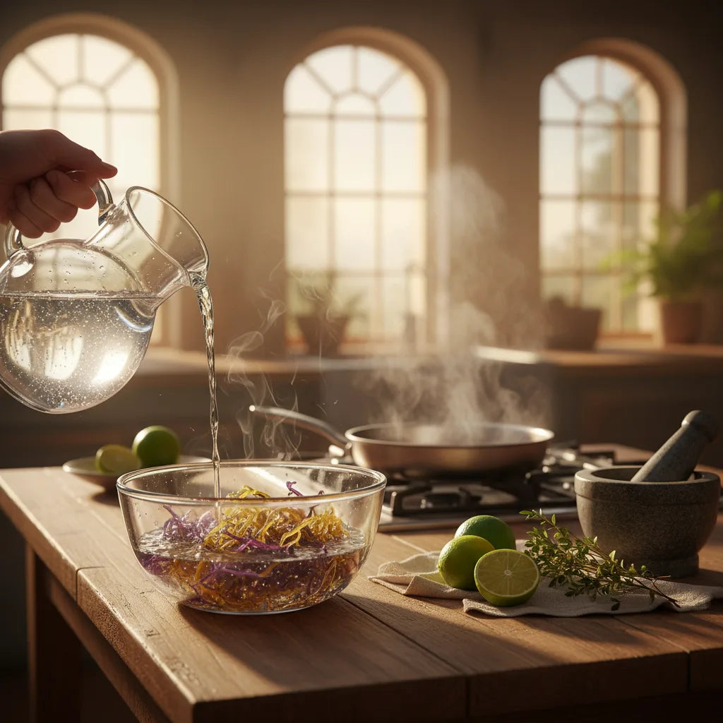 Preparing fresh sea moss gel in kitchen