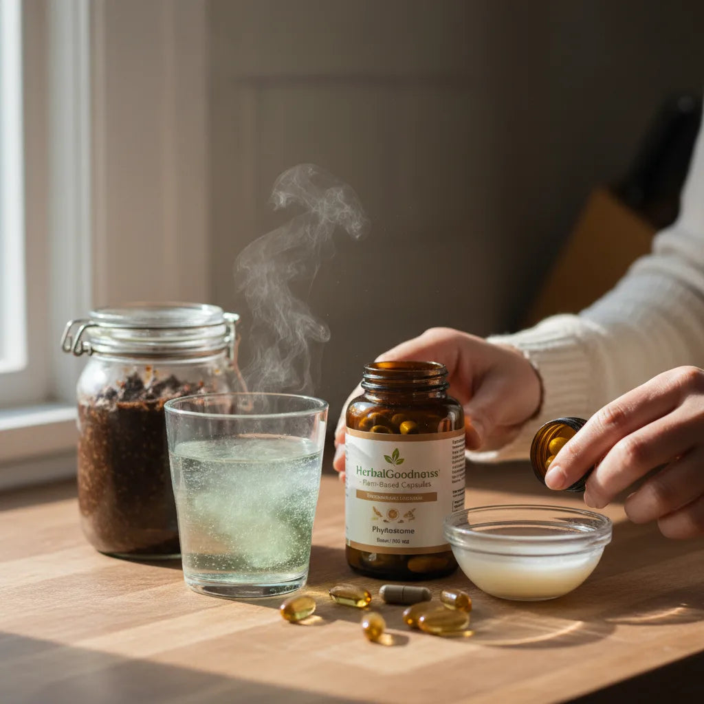 Real person choosing among supplement formats