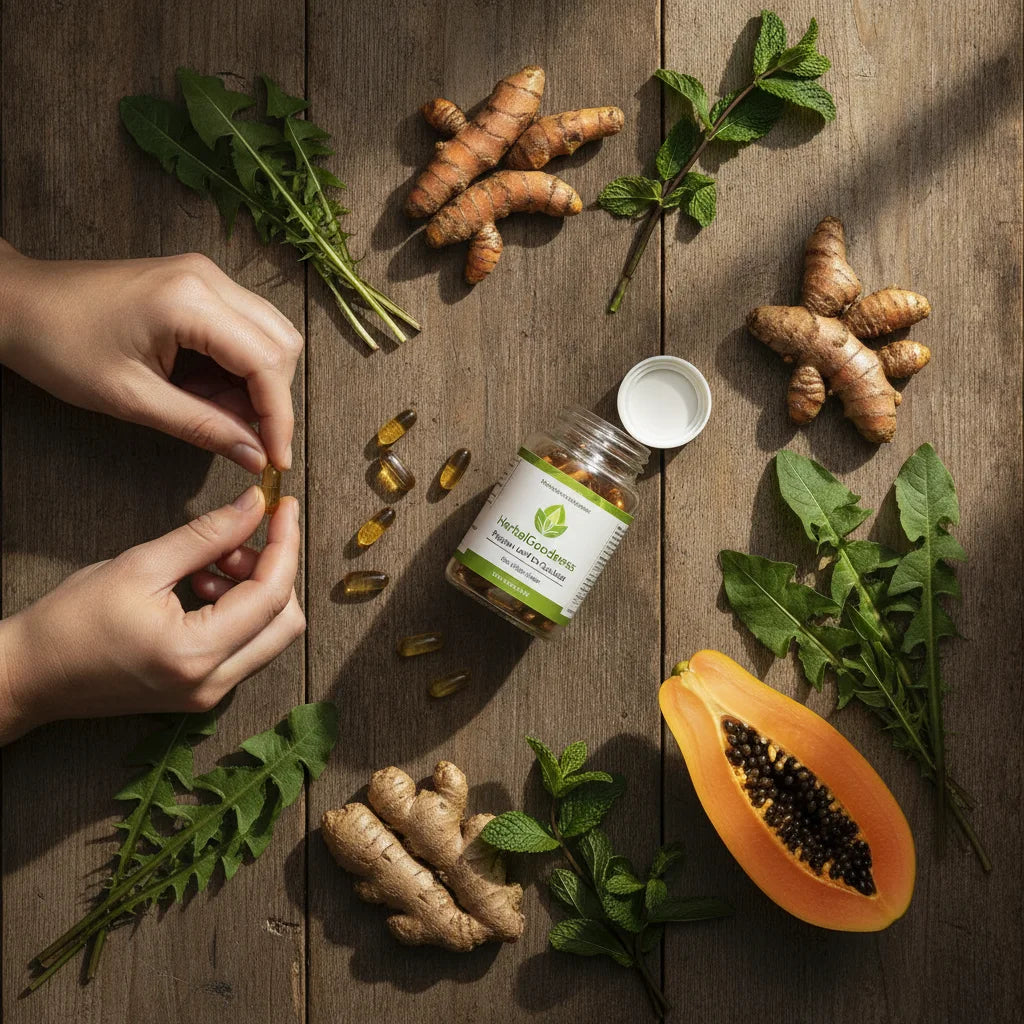 Papaya leaf capsules with fresh companion botanicals