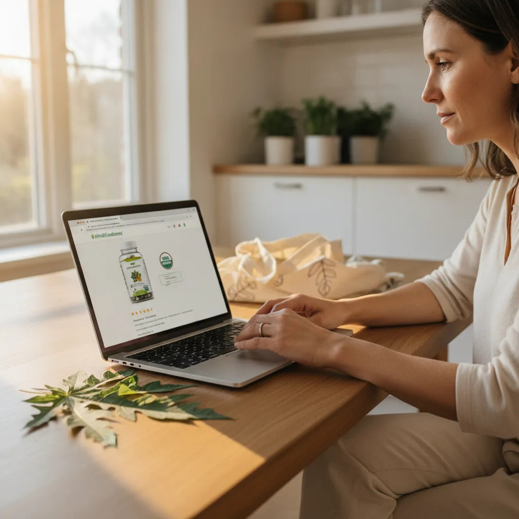 Shopper researches papaya leaf certifications online