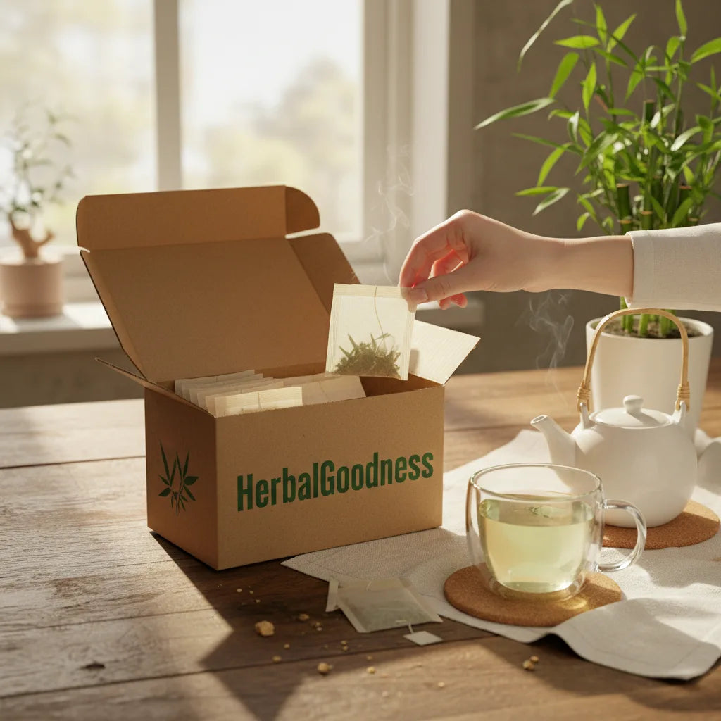 Unboxing eco-packaged bamboo leaf tea subscription