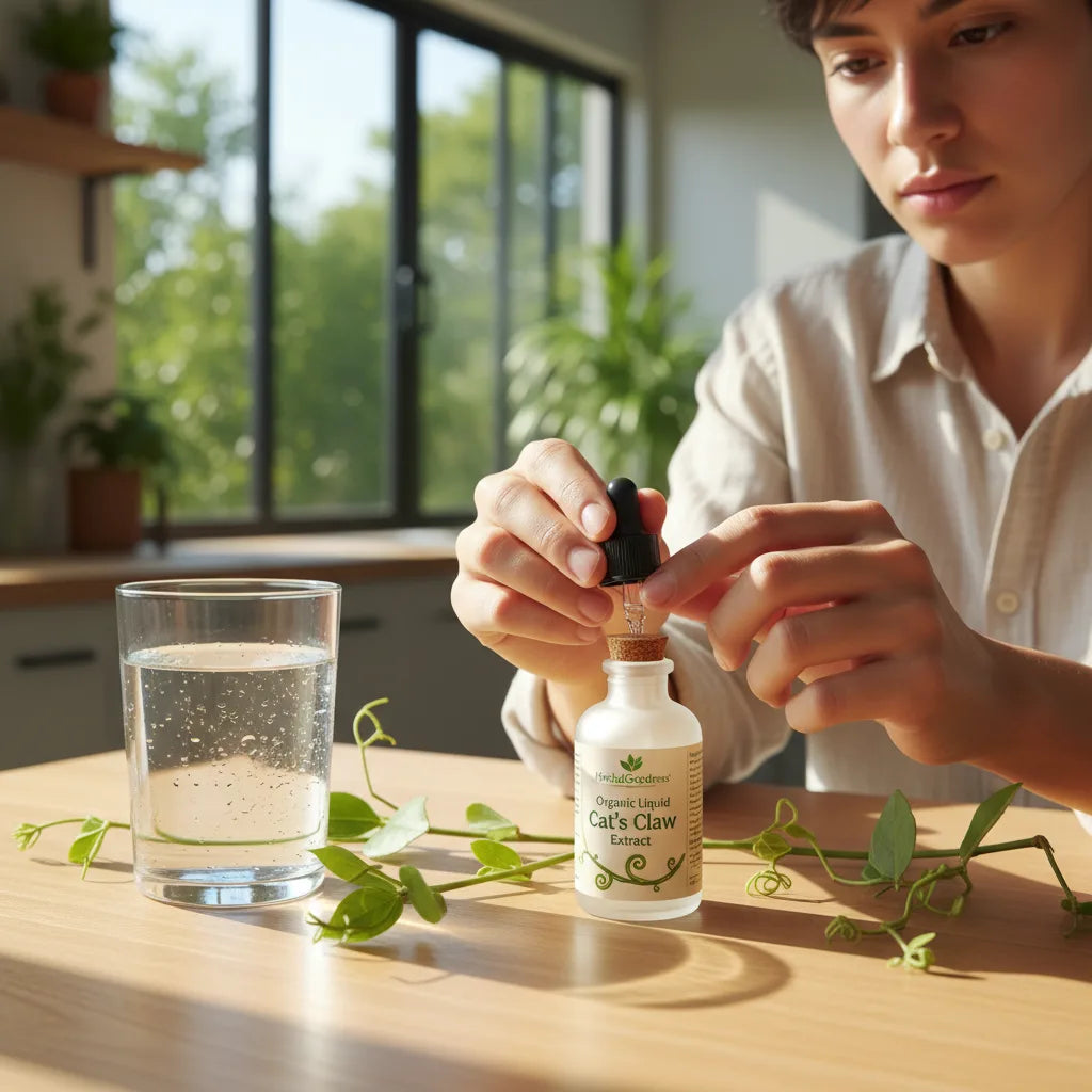 Person reading cat's claw extract label