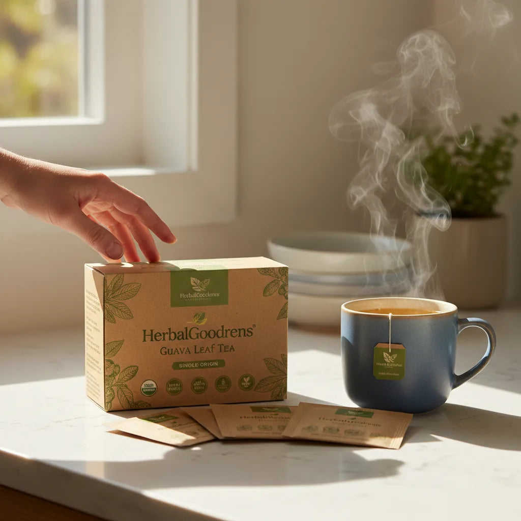 Examining guava tea bag labels at home