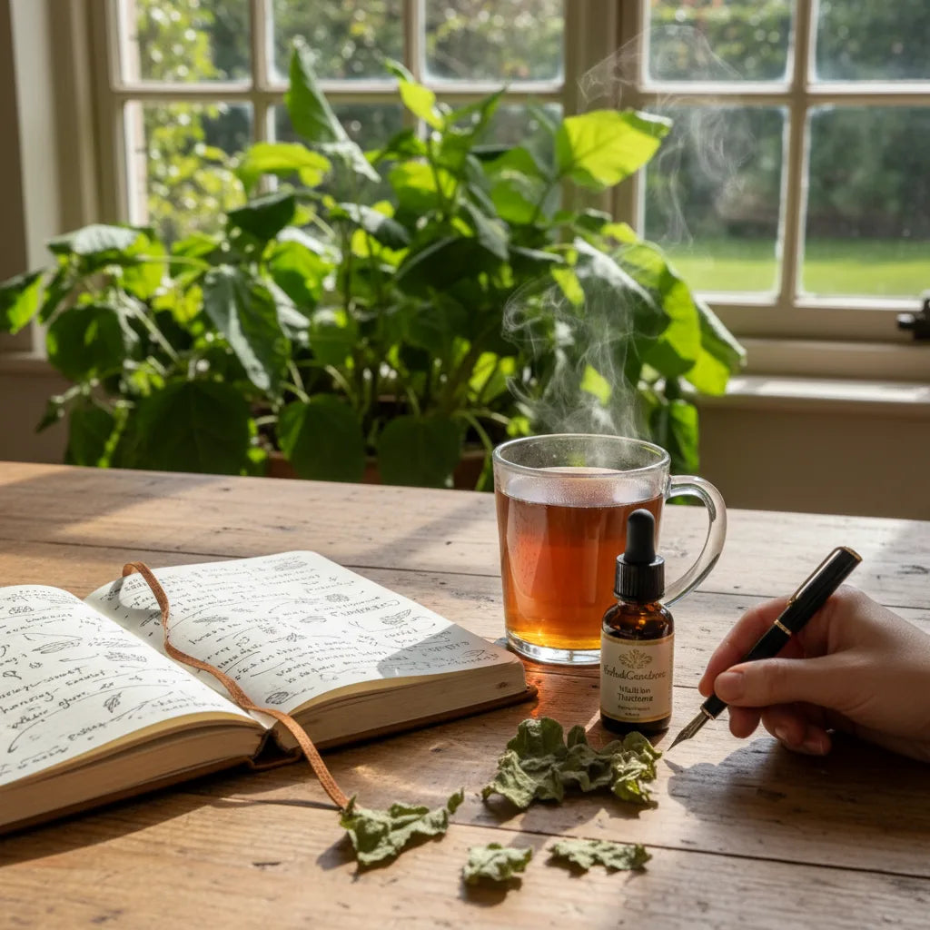 Mindful journaling with mullein tea ritual
