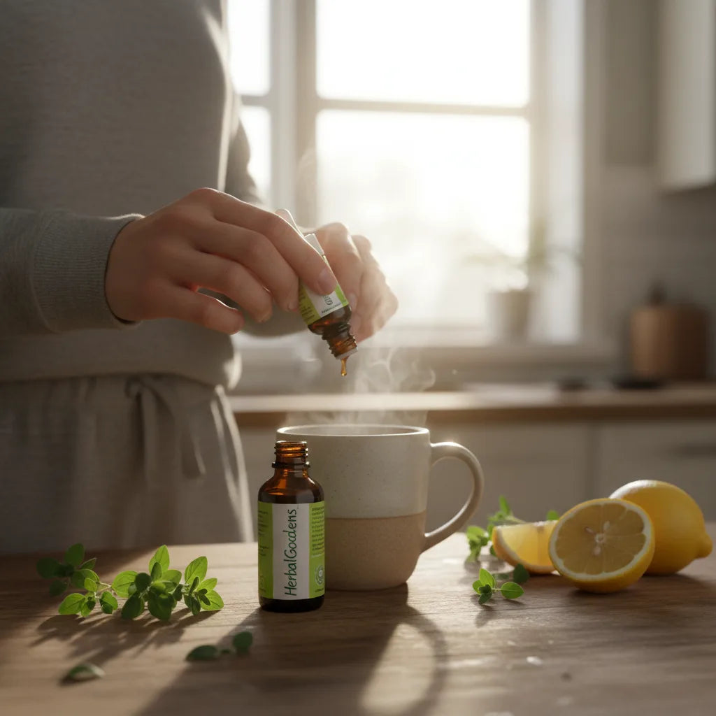 Natural morning wellness routine with oregano oil