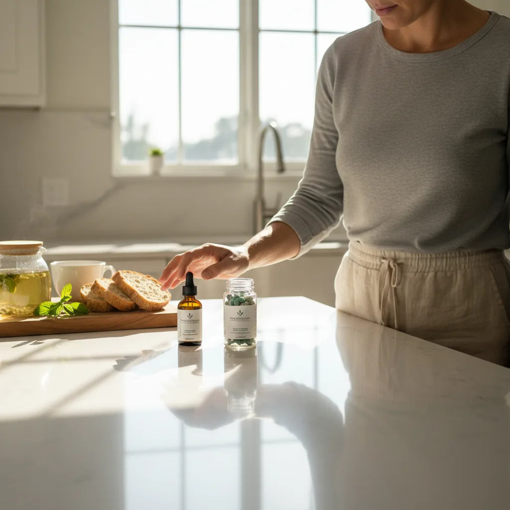 Person choosing between oregano oil formats.