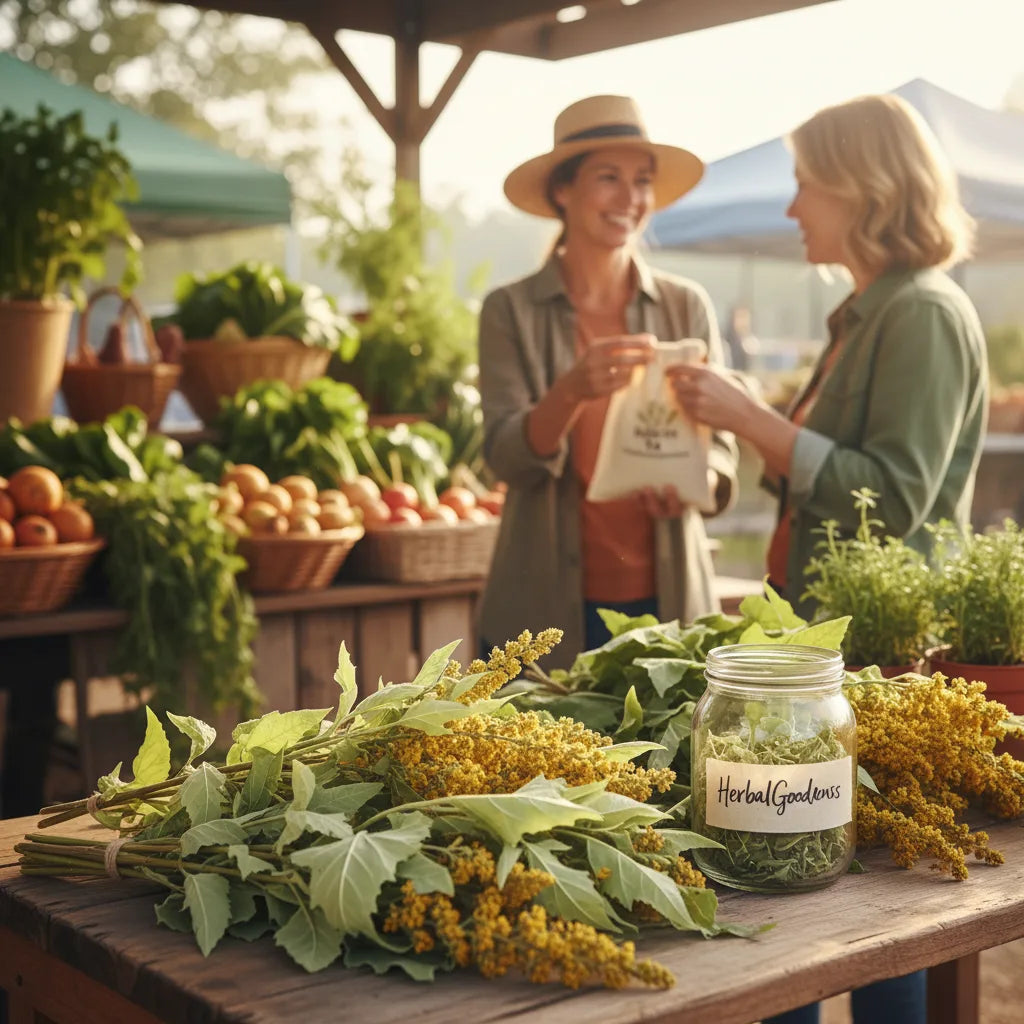 Farmers market mullein tea stand interaction
