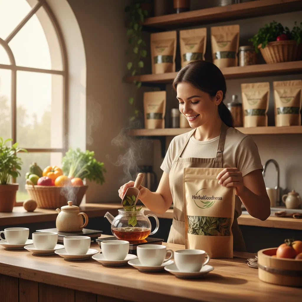 Barista preparing bulk guava tea order