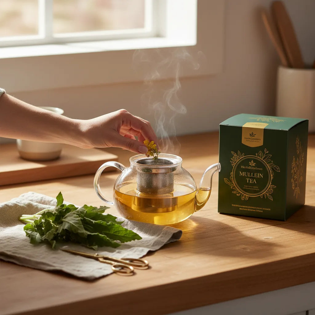 Homemade and store-bought mullein tea preparation