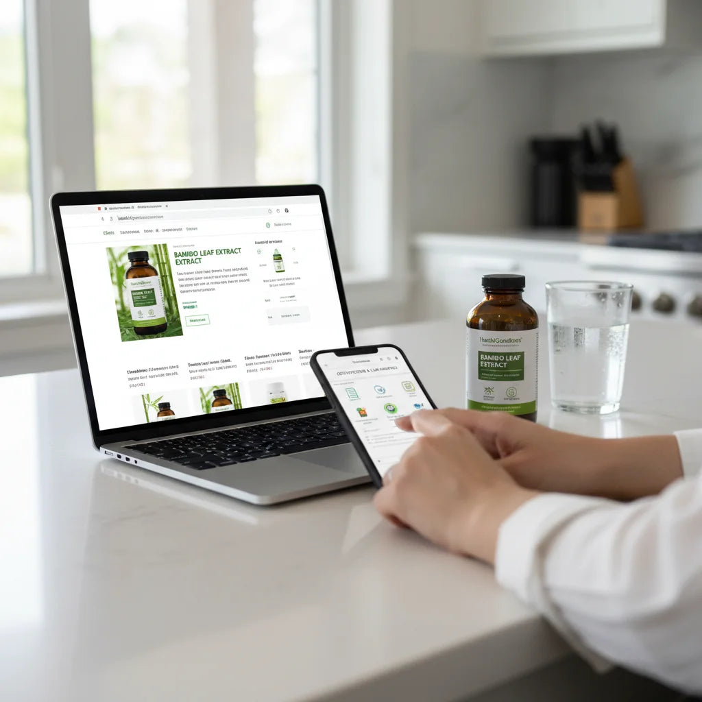 Comparing bamboo leaf extract on laptop