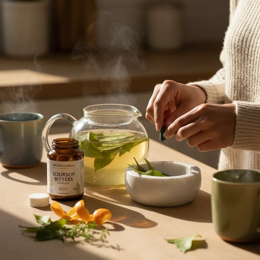 Preparing soursop tea with capsule infusion