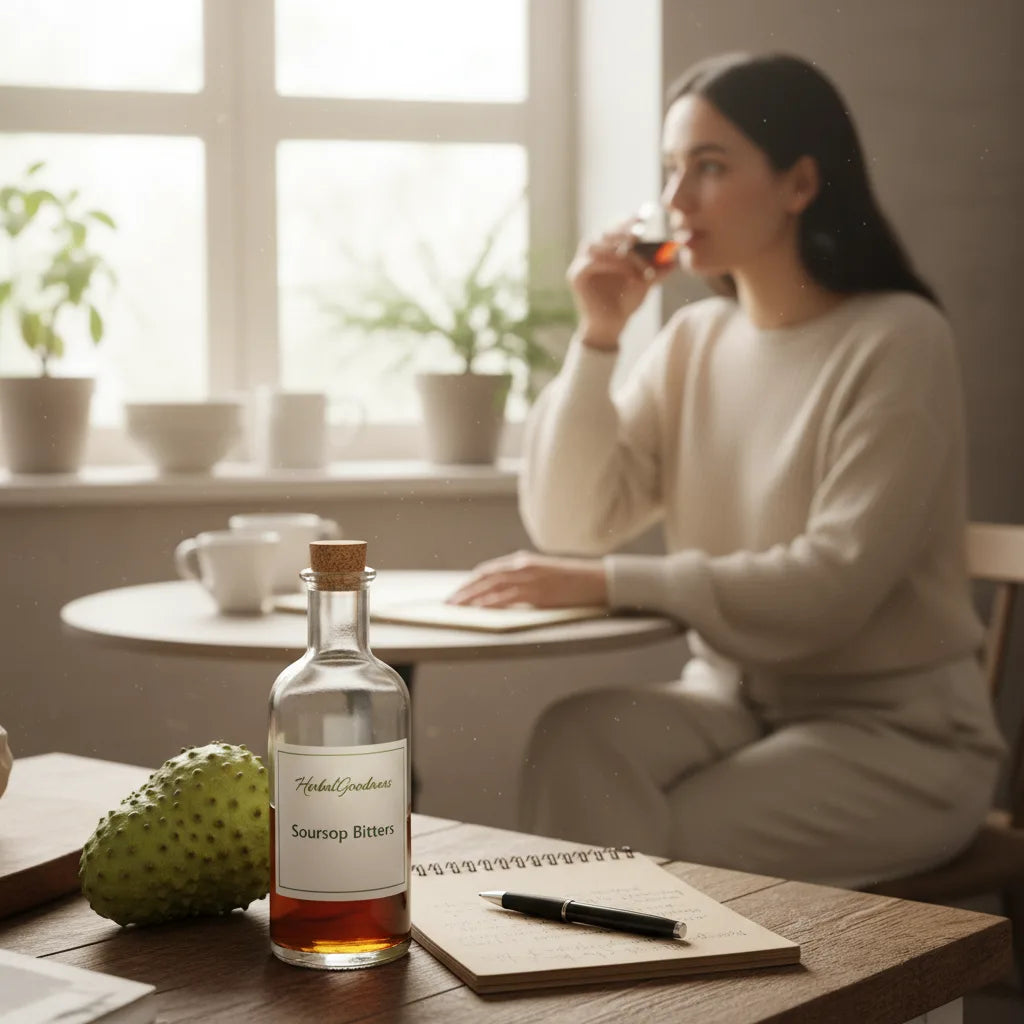 Woman tracking soursop bitters effects morning