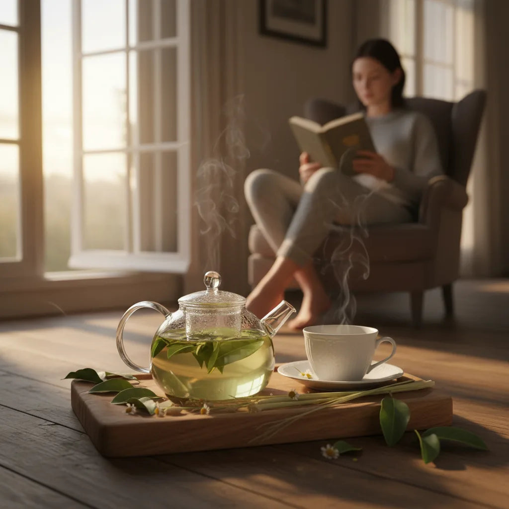 Serene evening soursop tea ritual unfolding