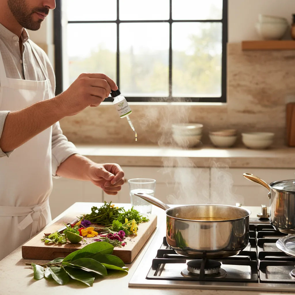 Chef adding soursop extract to saucepan