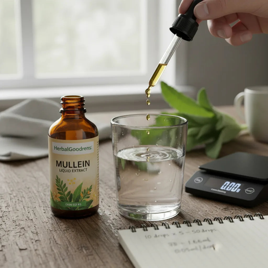 Dropping mullein extract into water at home