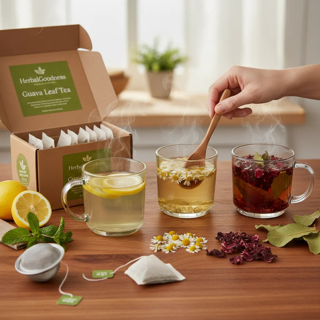 Crafting herbal teas with guava leaf bags