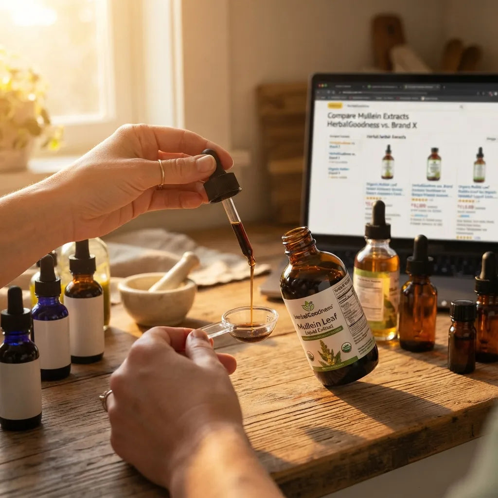 Comparing mullein extracts in home kitchen light