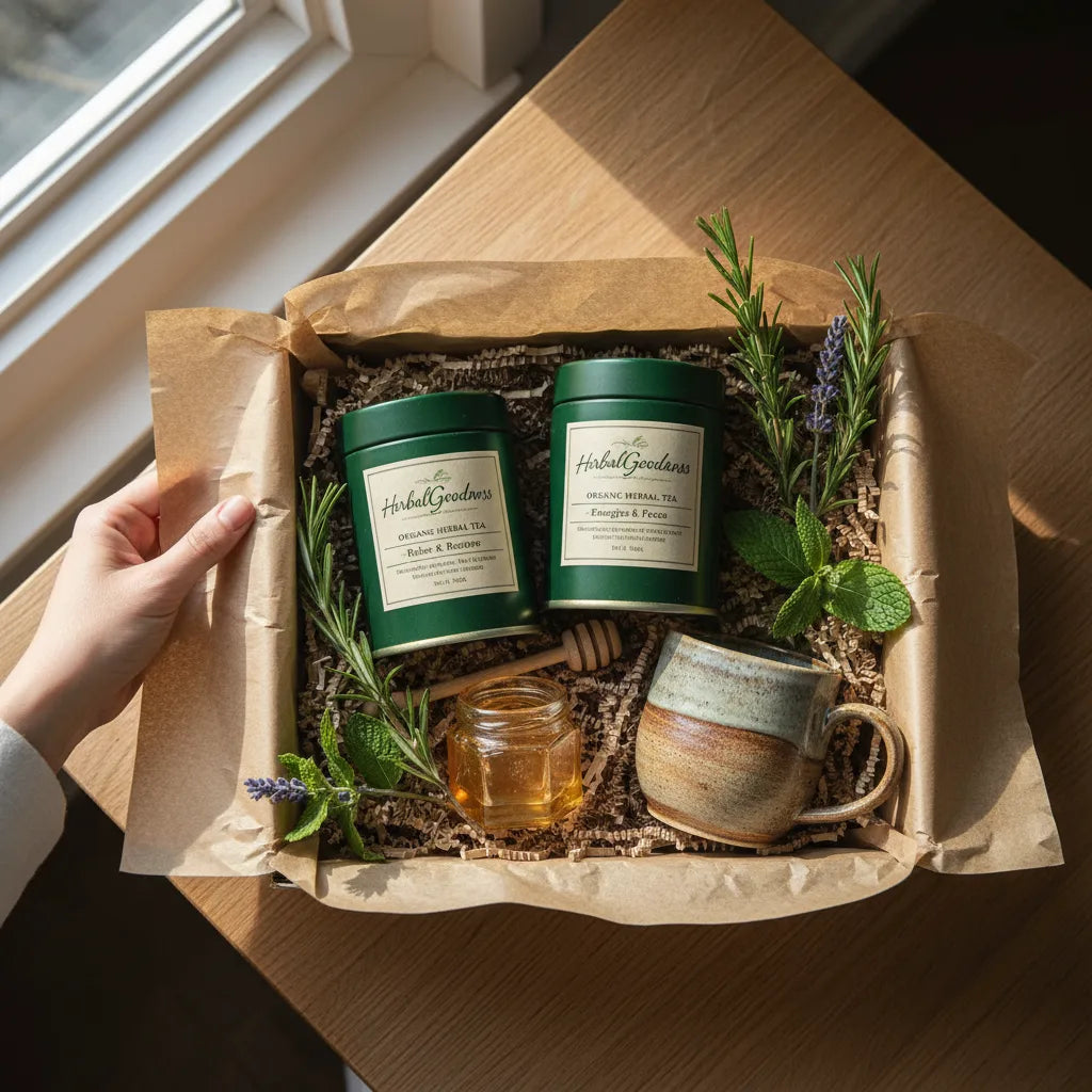 Unwrapping organic herbal tea gift bundle