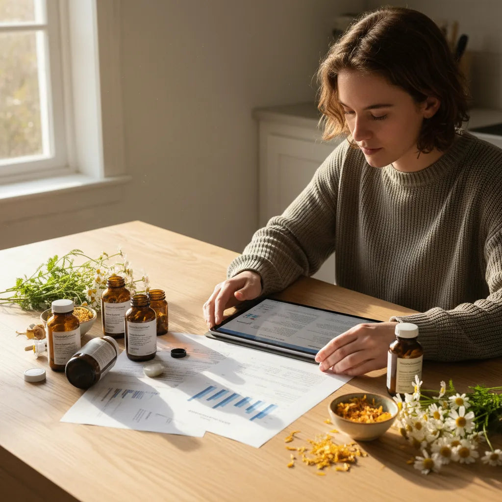 Browsing herbal supplements with lab reports open