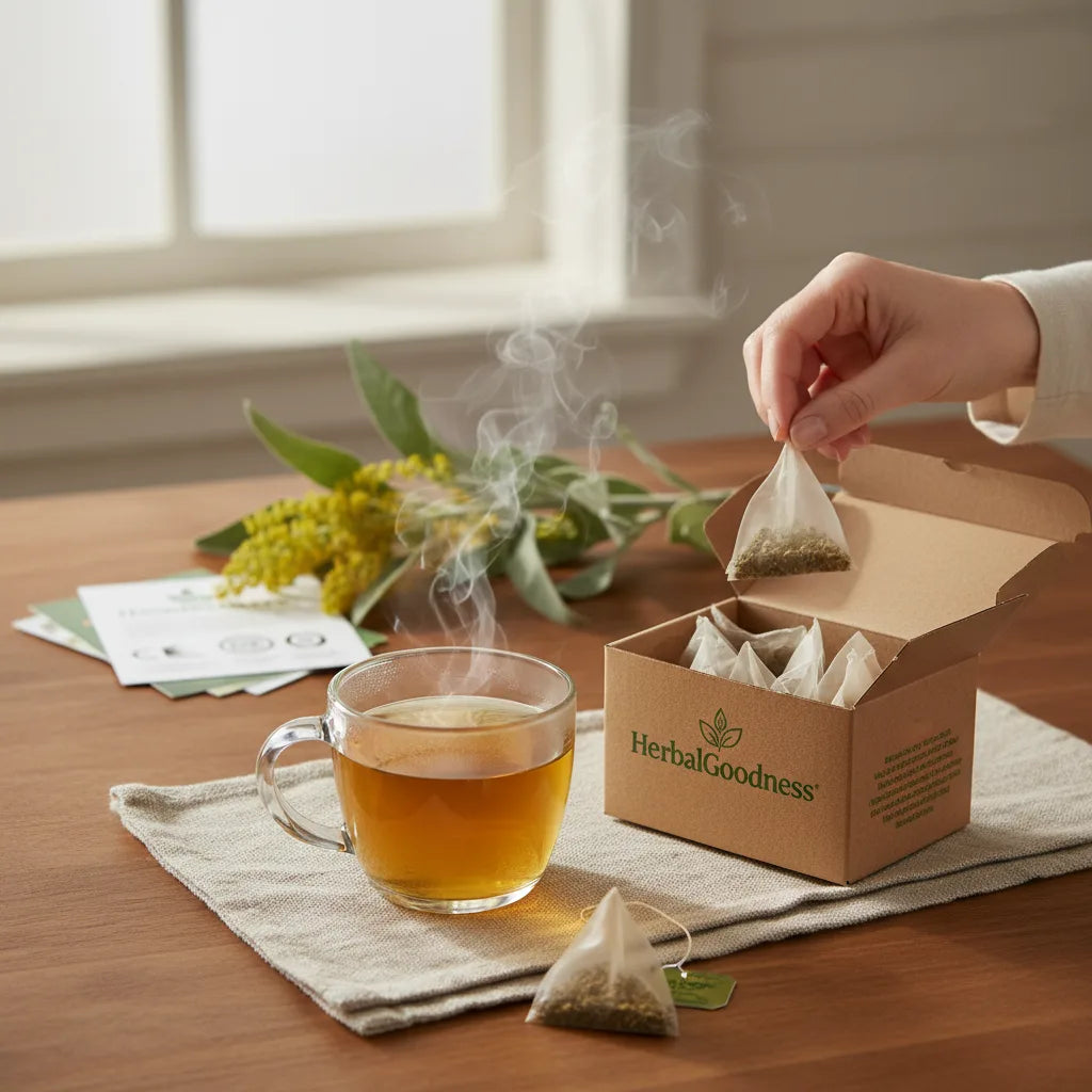 Choosing organic mullein tea bags at home.