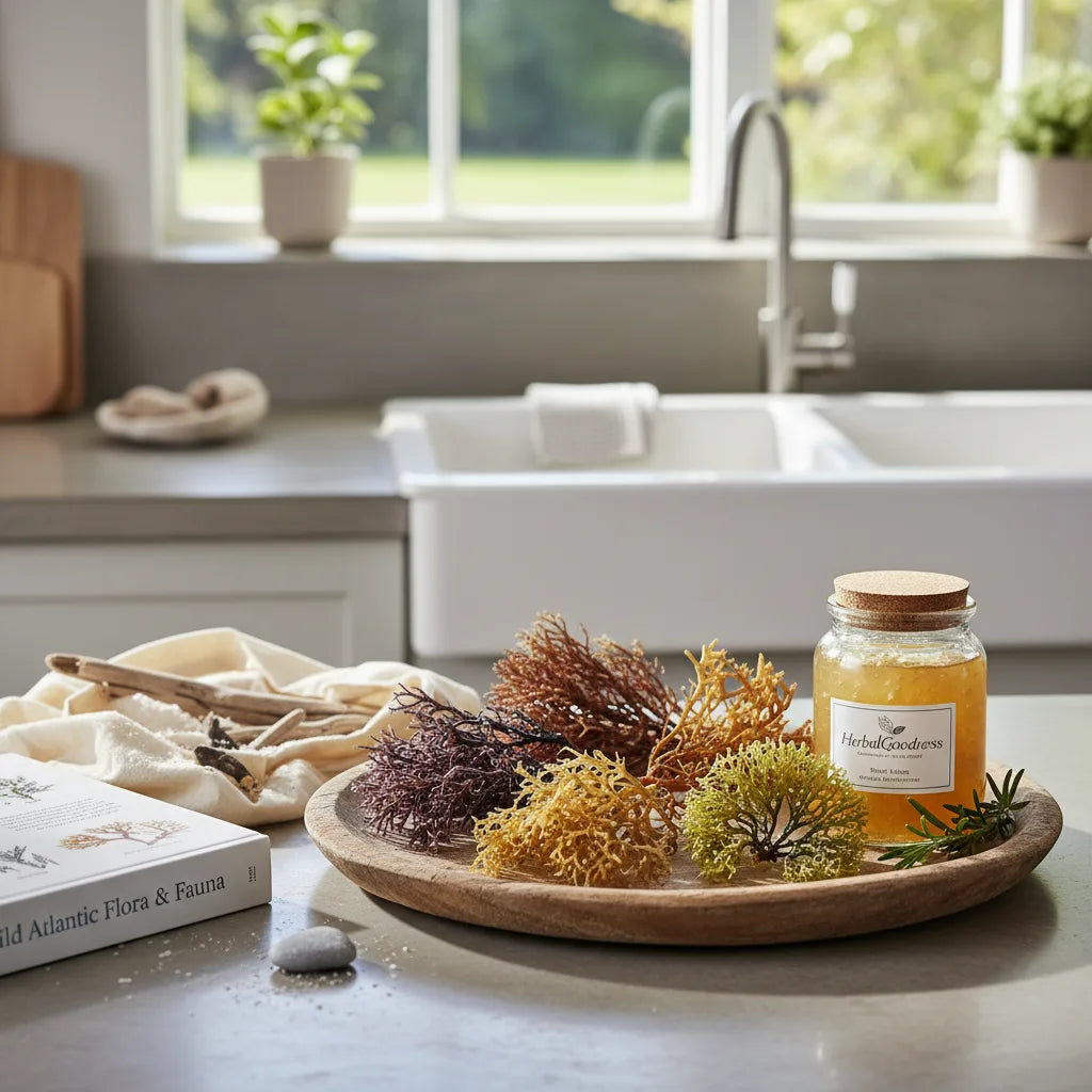 Varieties of Irish sea moss on tray