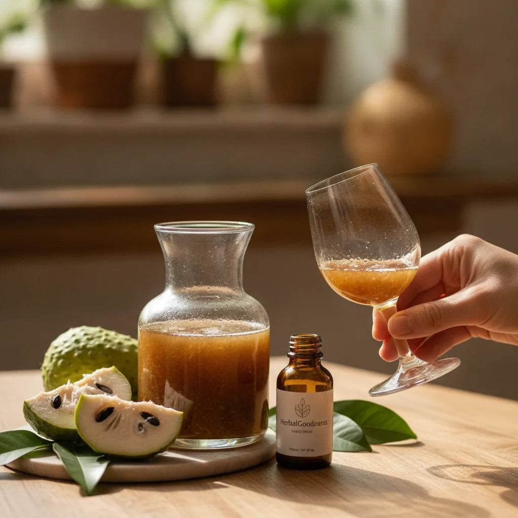 Tasting soursop bitters in natural home setting