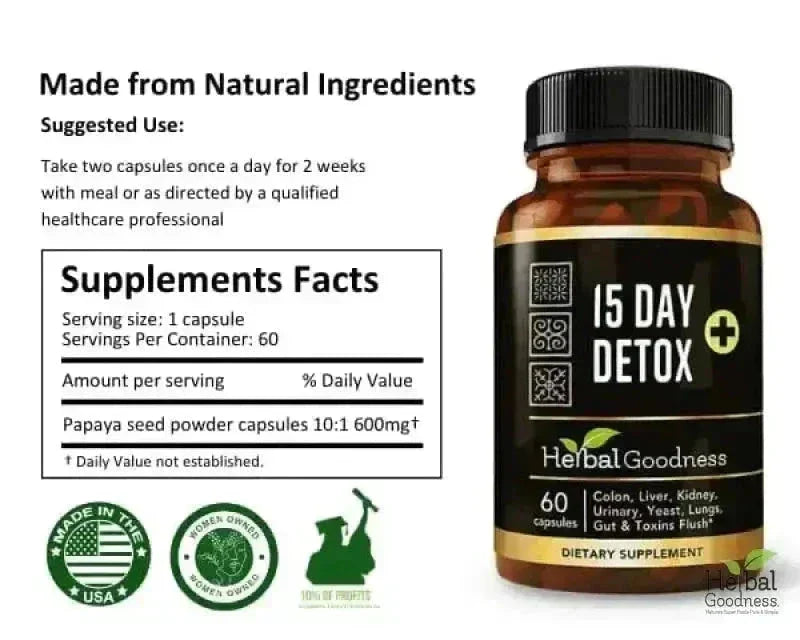 15 Day Detox - Capsules 60/600mg - Herbal Goodness Capsules Herbal Goodness 