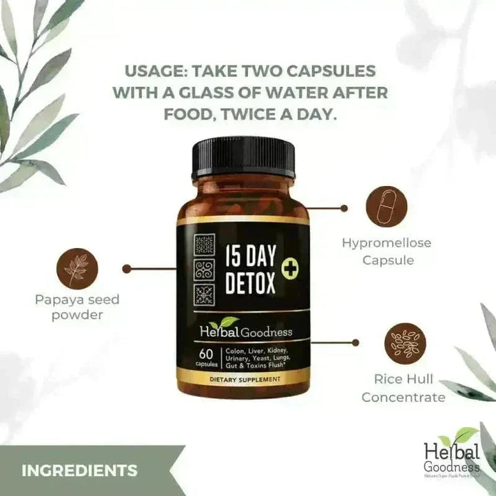 15 Day Detox - Capsules 60/600mg - Herbal Goodness Capsules Herbal Goodness 