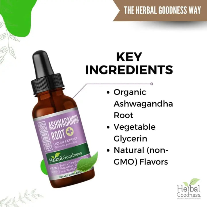 Ashwagandha Root Liquid Extract - Organic - Energy &amp; Mood Liquid Extract Herbal Goodness 