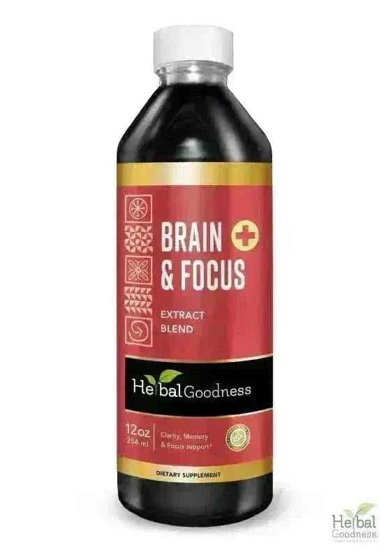 Brain and Focus - Organic 1oz 15X Liquid Extract - Cognition & Memory Liquid Extract Herbal Goodness 12 oz 