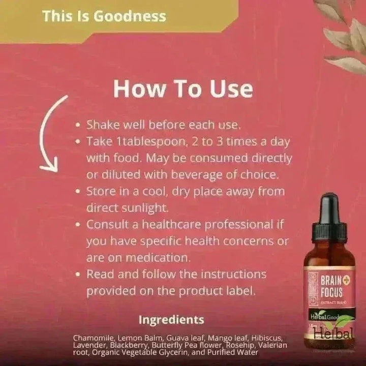 Brain & Focus Plus | Organic 15X Liquid Extract for Memory & Cognitive Wellness Support Liquid Extract Herbal Goodness 
