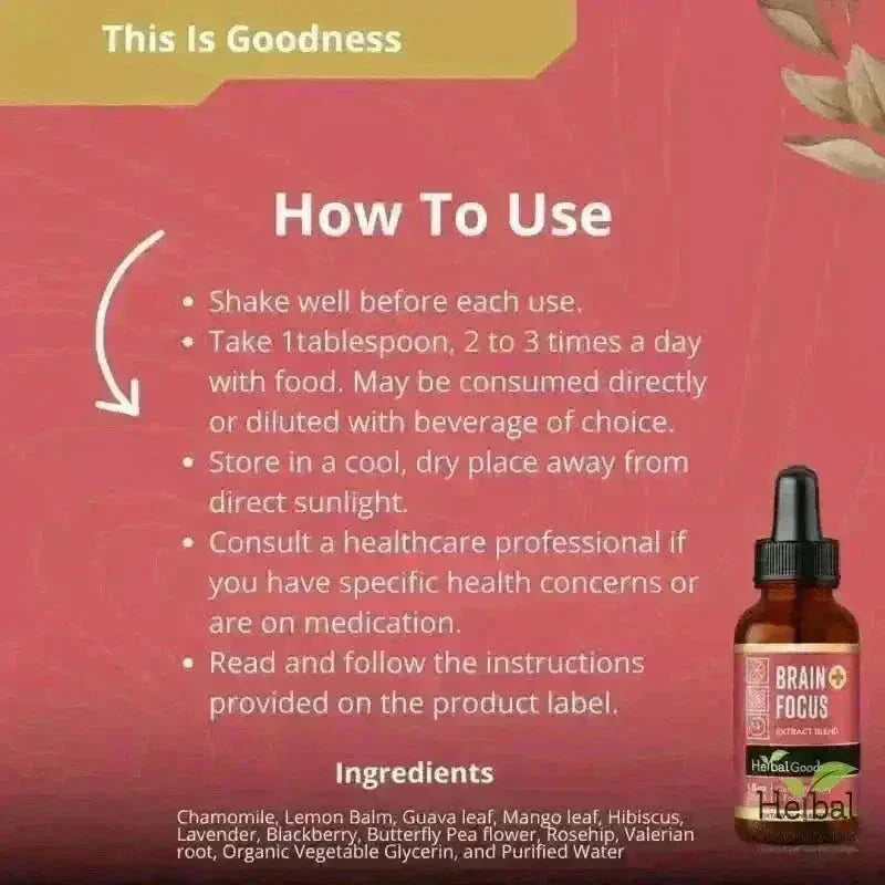 Brain & Memory Support - 15X Organic Liquid Extract – Focus & Cognitive Wellness Liquid Extract Herbal Goodness 