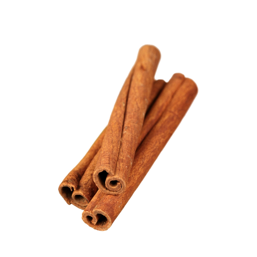 Organic cinnamon sticks with warm reddish-brown bark texture in bulk herbs for tea tinctures and diy wellness including witch hazel leaf