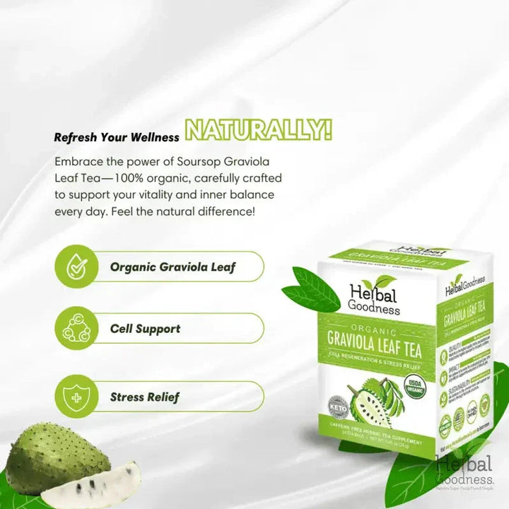 Graviola Soursop Leaf Extract – 10X 60/600mg Capsules - Cell Renew & Immunity Capsules Herbal Goodness 