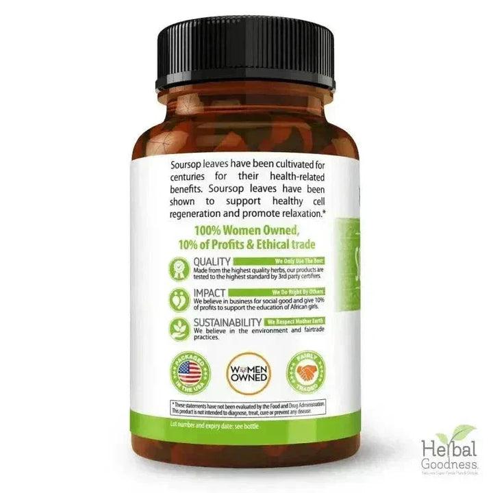 Graviola Soursop Leaf Extract Capsules – 10X Strength - 60/600mg Capsules Herbal Goodness 
