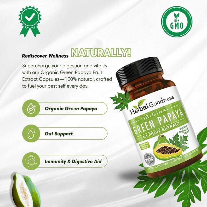 Green Papaya Fruit Extract - 4X 60/600mg Capsule - Digestion Aid Capsules Herbal Goodness 