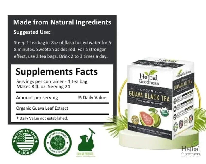Guava Black Tea - Organic 24/2g Teabags - Clarify, Energy, Focus & Mental Alertness - Herbal Goodness Tea & Infusions Herbal Goodness 