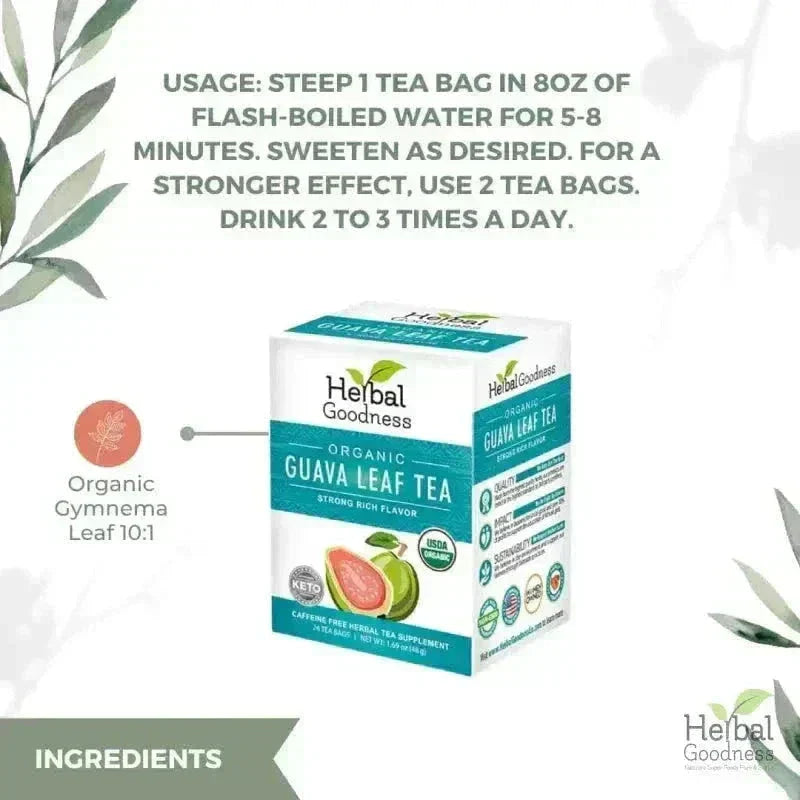 Guava Leaf Tea - Organic - Tea 24/2g - Caffeine-Free Tea & Infusions Herbal Goodness 