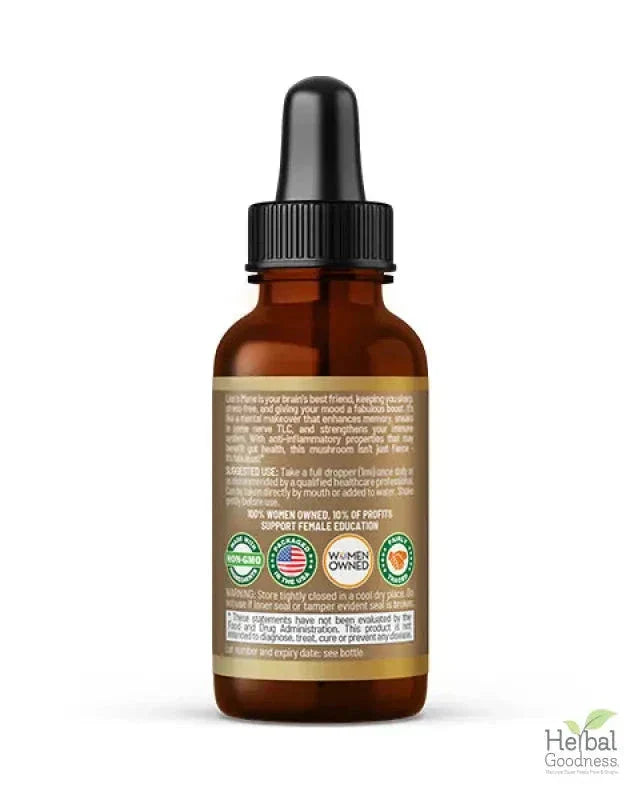Lion's Mane Mushroom Liquid Extract - Organic 1oz - Brain & Mood Liquid Extract Herbal Goodness 