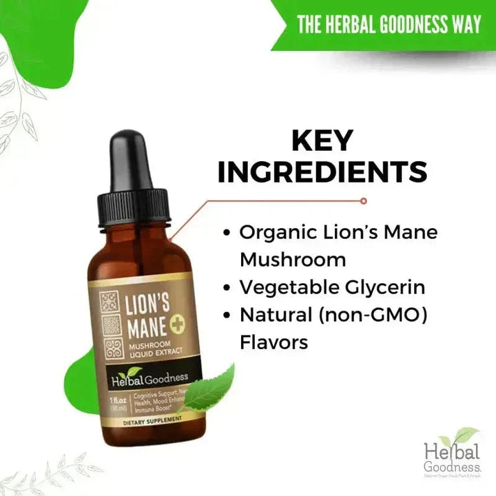 Lion's Mane Mushroom Liquid Extract - Organic 1oz - Brain & Mood Liquid Extract Herbal Goodness 